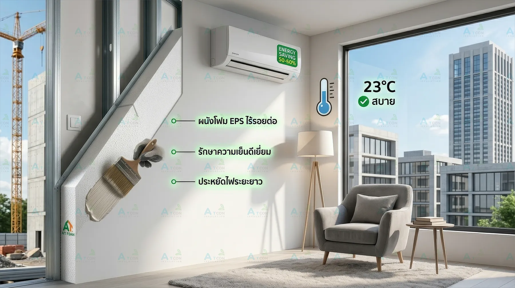 บ้านโฟม EPS เอ.ที.โฟม นวัตกรรมผนังกันความร้อนไร้รอยต่อ ช่วยประหยัดไฟระยะยาวและสร้างบรรยากาศการอยู่อาศัยที่เย็นสบายด้วยค่า R-Value สูง